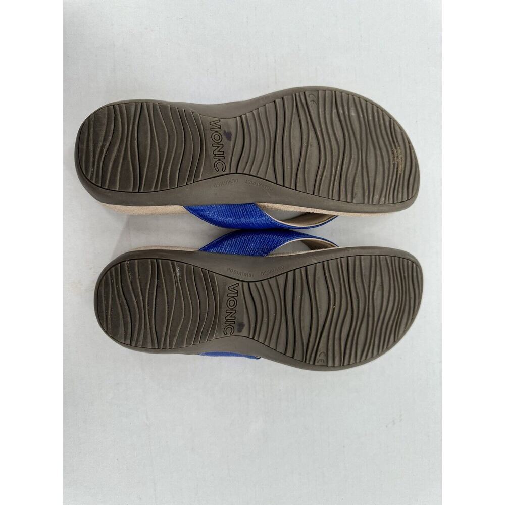 Vionic Sandals Womens 7 Hilda Woven Thong Flip Flop Blue Leather Flats Comfort​ - Picture 3 of 7
